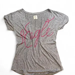 American Eagle Vintage T Burnout Tee Gray Pink Y2K 2000s Deep V Neck thumbnail 1