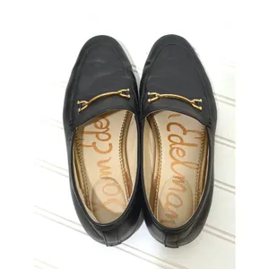 Sam Edelman Loraine Black Leather Horsebit Loafers Gold Hardware Flat Shoes thumbnail 7