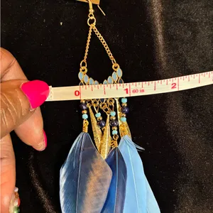 Bohemian Blue Feather Earrings thumbnail 4