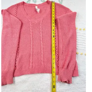 Aeropostale‎ Women's V-Neck Knit Sweater Coral Pink Cable Stitch Medium thumbnail 3