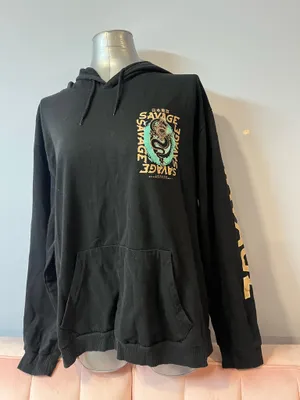 French Laundry Savage X Fenty black hoodie with green and gold 'SAVAGE' text and snake graphic, size 2XL. thumbnail 1