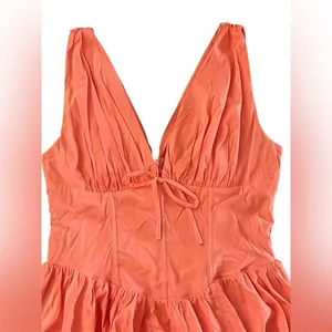 Boho Chic Corset-Style Waist Mini Dress‎ in Coral - Large thumbnail 7