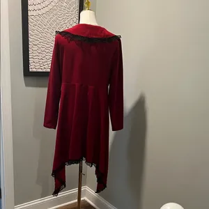 SheIn Elegant Burgundy Women's Jacket with Black Lace Trim thumbnail 5