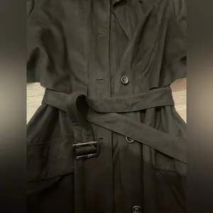 Zara Faux Suede Black Belted Trench Coat M thumbnail 5