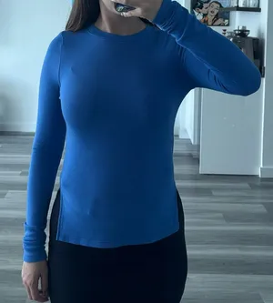 Blue ribbed long sleeve top thumbnail 1