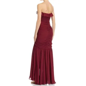 Jill Stuart Burgundy Ruffled Strapless Chiffon Dress Size 6 thumbnail 2