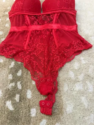 Rachel Roy Red Lace Bodysuit Teddy Size L Underwire Sheer Lingerie thumbnail 6