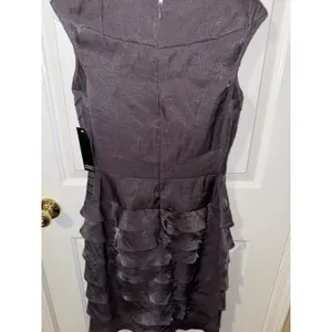 Adrianna Papell Womens Metallic Tiered Ruffle Cocktail‎ Dress Charcoal Grey 8 thumbnail 6