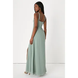 NWT Lulus Remarkable Arrival Sage Brush Sleeveless Maxi Dress Bridesmaid Sz XXL thumbnail 3