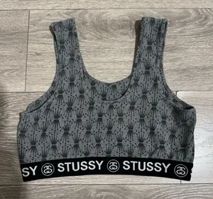 Stüssy Women Gray Crown Pattern Crop Sport Athletic Bra Size L‎ thumbnail 1