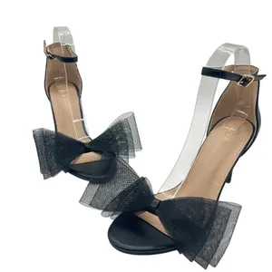 Allegra K Heels Sandals Women 8 Black Mesh Bow Pointed‎ Toe Slip On Dressy New thumbnail 1