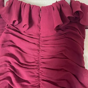 Jill Stuart Burgundy Ruffled Strapless Chiffon Dress Size 6 thumbnail 8