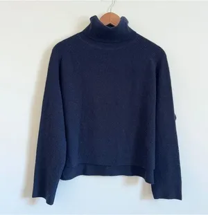 MM LaFleur Cashmere Arbus Sweater Size Small Navy Blue Turtleneck thumbnail 1