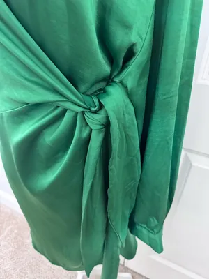 ASTR Satin Wrap Mini Dress Green XL Wedding Guest Cocktail Holiday Party Evening thumbnail 6