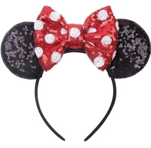 NEW Minnie Mouse Disney Movie Theme Sequin Glitter Ears Headband Polka Dot Bow thumbnail 3