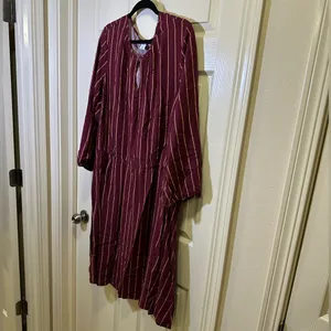 Old Navy Waist Defined Striped Keyhole Dress Plus Size 3X Long Sleeve Red Maroon thumbnail 5