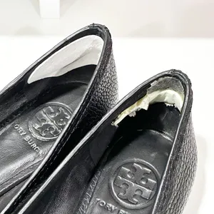 Tory Burch Amanda Demi Wedge Black Open Toe Leather Logo Size 6.5‎ thumbnail 5