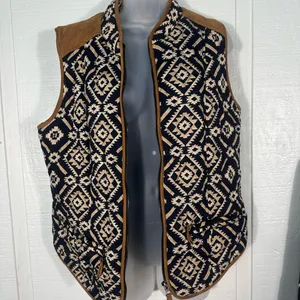 Entro Navy White Aztec Southwestern Quilted Full Zip Front Vest Sz Large EUC thumbnail 3