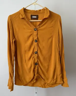 Reformation S Mustard Button Crepe Blouse Top Preppy Classic‎ Minimalist thumbnail 1