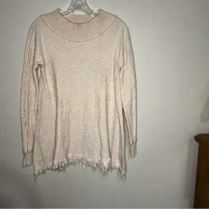Free People Broken Glass Textured Off-Shoulder‎ Cream Tunic Sweater thumbnail 2