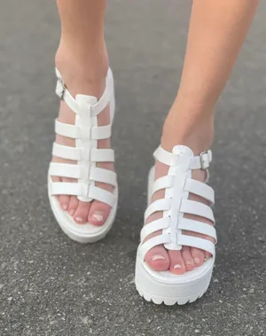 White Snake Print Gladiator Cage Lug Sole Chunky Heel Wedge thumbnail 5