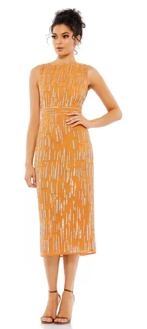 Mac Duggal Abstract Beaded Sleeveless‎ Midi Sheath Dress thumbnail 1