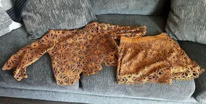 2 piece brown crotchet flower short set thumbnail 1