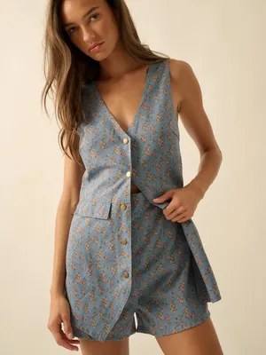 Floral denim romper thumbnail 7