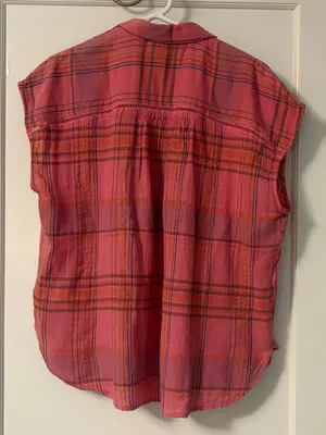 Pilcro Anthropologie Serena surf blouse embroidered plaid size medium oversized thumbnail 4