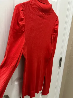 Anthropologie Cecilia Ribbed Puff Sleeve Turtleneck Sweater Red size Medium thumbnail 11