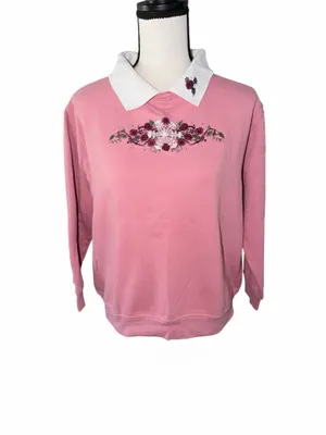 Hasting & Smith Vintage Embroidered Floral Collar Pullover Sweatshirt Cottage S thumbnail 2
