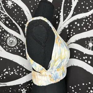 Abercrombie & Fitch White Floral V-Neck Crop Cami with Yellow & Blue Blooms thumbnail 2