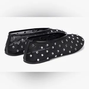 NEW Crystal-Embellished Mesh Flats Rhinestone Ballet Slip On Shoes 9.5/10 thumbnail 2