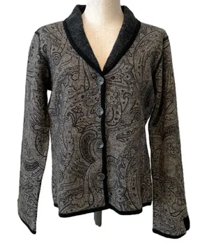 Austin Reed gray paisley wool cardigan sweater sz M thumbnail 1