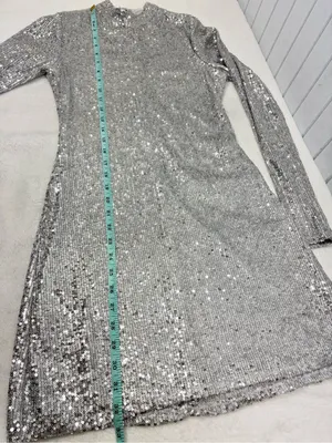 Abercrombie & Fitch Silver Shimmering Sequin Long Sleeve Mini Dress Size S thumbnail 13