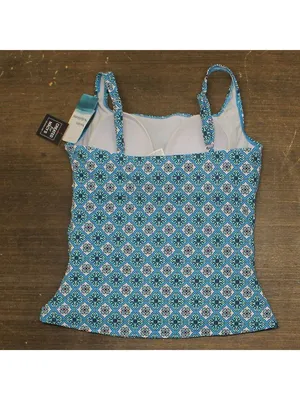 Swim Solutions Womens Printed Tummy-Control Tankini Swim Top 807104 Tile Blue 8 thumbnail 2