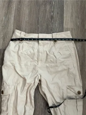Gap Cotton Cargo Pants Womens 16 Regular Cream Linen Tapered Utility Safari thumbnail 12