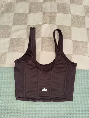 Alo‎ Yoga Airbrush Mesh Corset Tank Top Brown thumbnail 3