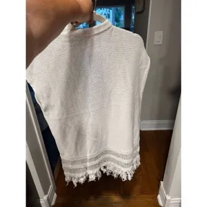 Lilly Pulitzer Womens Cardigan Sweater‎ White Open Sleeveless Fringe Hem S/M thumbnail 4