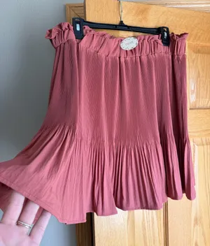 Oddi Plus Size 2X Pleated Mini Skirt Mauve Rose Smocked Tiered Ruffle Skirt NWT thumbnail 1