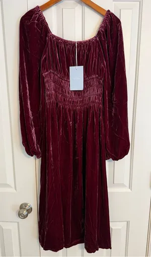Hill House Home The Jasmine Nap Dress in burgundy velvet - XS - NWT thumbnail 1