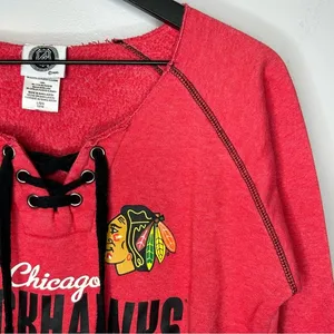 NHL Chicago Blackhawk’s Women’s Lace Up‎ Sweatshirt Size L 12/14 thumbnail 4
