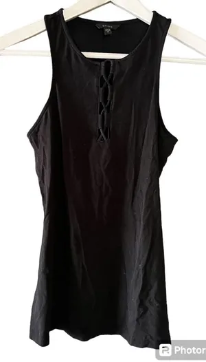 Guess Lace-Up Racerback Tank Top Style 90’s Vintage Y2K Sz Medium Stretch Black thumbnail 1