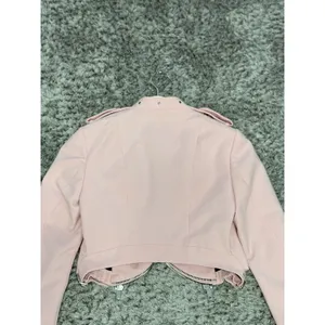 Zara Women’s Pink Cropped Moto Jacket Asymmetric Zip Biker Jacket Size XS thumbnail 9
