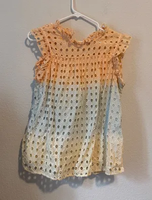 Anthropologie brand Ollari NY Women’s Eyelet Ruffle Blouse in Peach ombré M thumbnail 1