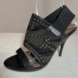 Miss Sixty Sade Stiletto Heels Black Leather Studs Jeweled Slingback Size 38 thumbnail 14