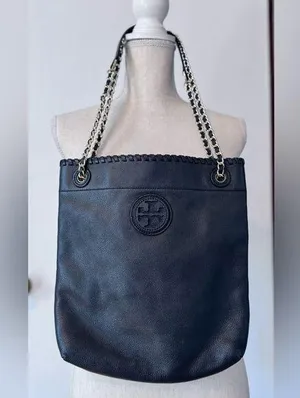 Tory Burch Black Leather convertible crossbody Chain Tote thumbnail 1