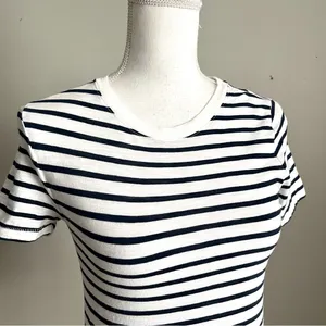 J. CREW | Navy Blue & White Striped Vintage Cotton T-shirt Sz XXS thumbnail 4