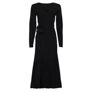 Area Stars Black Knit Midi Wrap Dress XS Pleated Fit Flare Career Designer $175 thumbnail 6