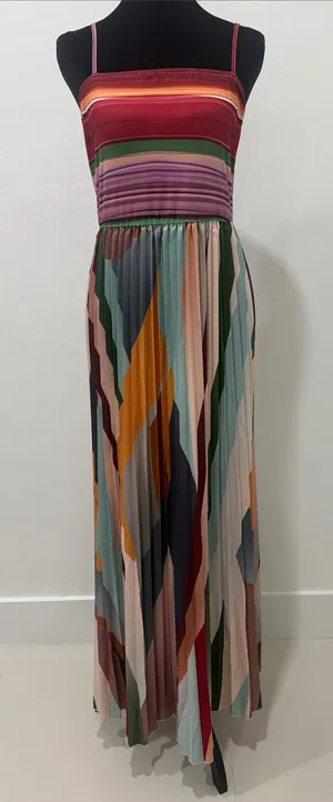 SHEIN Multicolor Striped Pleated Maxi Dress thumbnail 1
